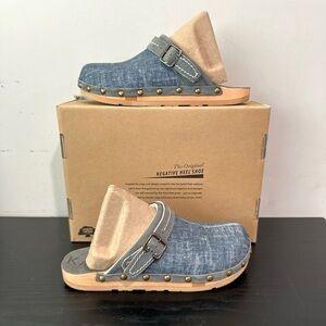 Kalso Earth Shoe SHANTI Size 7 Negative Heel Women Denim Fabric Clog